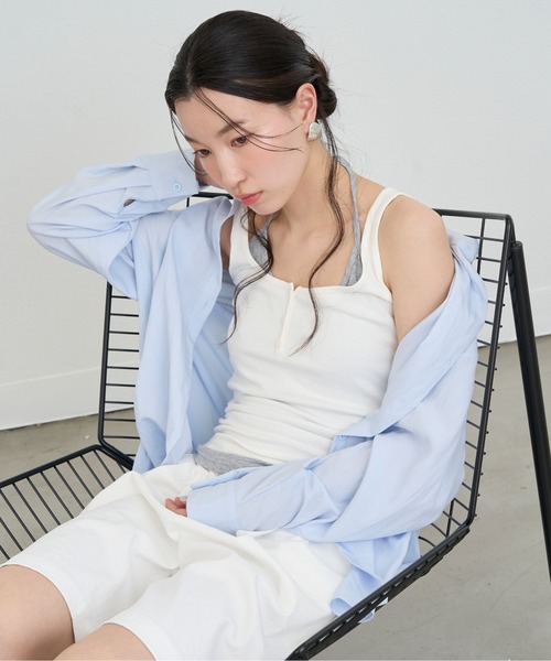 NUJOH(ヌゾ)の「Layered Strap Slim Tank Top / レイヤードストラップスリムタンクトップ(タンクトップ・レディース・ピンク/ライトブルー/アイボリー/グレー・FREE)」の20枚目の写真