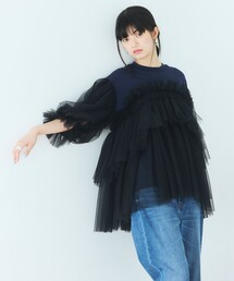 VIVIANO（ヴィヴィアーノ）の「VIVIANO × Firsthand/ヴィヴィアーノ 別注 Volume Tulle T-shirt / ボリューム チュール Tシャツ（Tシャツ/カットソー）」