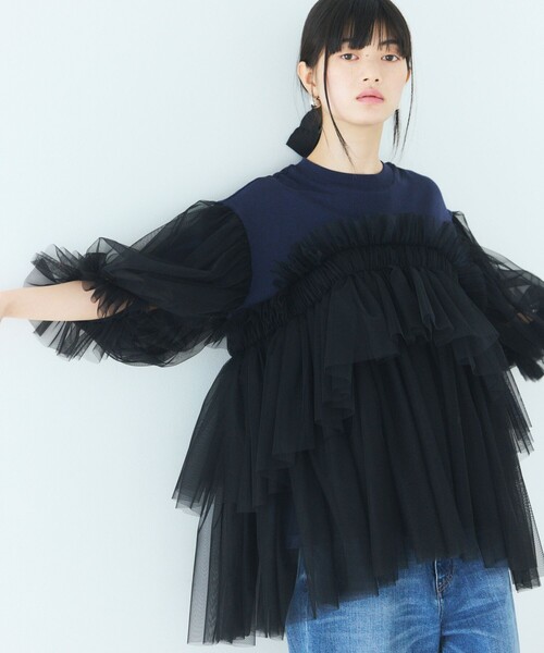 Firsthand(ファーストハンド)の「VIVIANO × Firsthand/ヴィヴィアーノ 別注 Volume Tulle T-shirt / ボリューム チュール Tシャツ(Tシャツ/カットソー・レディース・ブラック/ネイビー・FREE)」の9枚目の写真