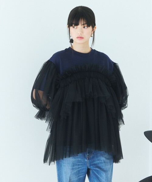 Firsthand(ファーストハンド)の「VIVIANO × Firsthand/ヴィヴィアーノ 別注 Volume Tulle T-shirt / ボリューム チュール Tシャツ(Tシャツ/カットソー・レディース・ブラック/ネイビー・FREE)」の11枚目の写真