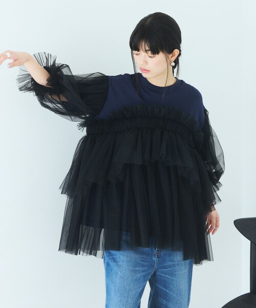 Firsthand(ファーストハンド)の「VIVIANO × Firsthand/ヴィヴィアーノ 別注 Volume Tulle T-shirt / ボリューム チュール Tシャツ(Tシャツ/カットソー・レディース・ブラック/ネイビー・FREE)」の12枚目の写真