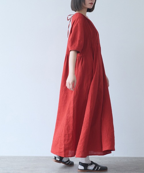 bulle de savon(ビュルデサボン)の「△40/リネン pin tuck ワンピース(ワンピース・レディース・レッド/ブラック・FREE)」の12枚目の写真