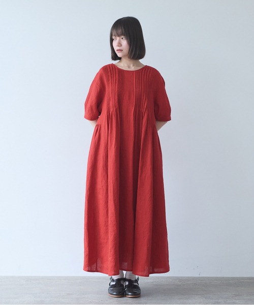 bulle de savon(ビュルデサボン)の「△40/リネン pin tuck ワンピース(ワンピース・レディース・レッド/ブラック・FREE)」の9枚目の写真