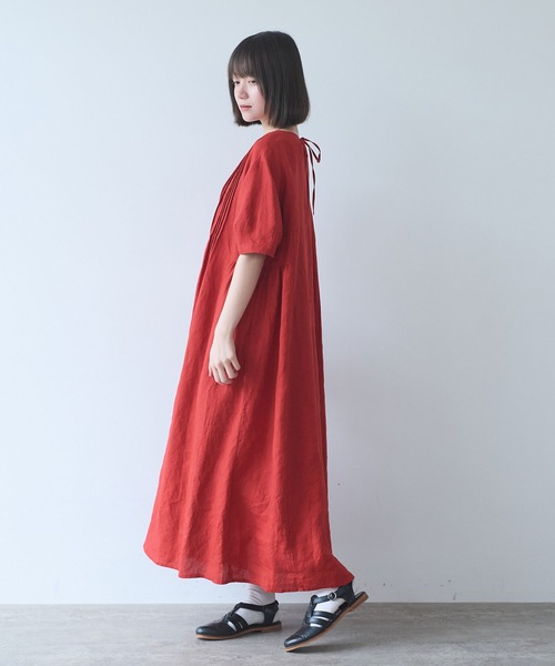 bulle de savon(ビュルデサボン)の「△40/リネン pin tuck ワンピース(ワンピース・レディース・レッド/ブラック・FREE)」の10枚目の写真
