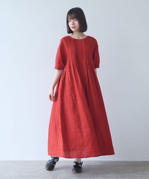 bulle de savon(ビュルデサボン)の「△40/リネン pin tuck ワンピース(ワンピース・レディース・レッド/ブラック・FREE)」の11枚目の写真