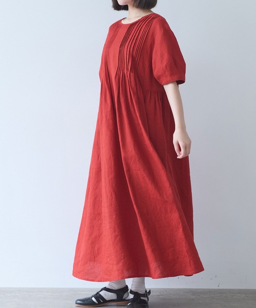 bulle de savon(ビュルデサボン)の「△40/リネン pin tuck ワンピース(ワンピース・レディース・レッド/ブラック・FREE)」の6枚目の写真