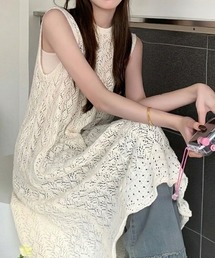 レース編みロングワンピース