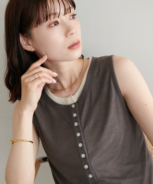 DISCOAT(ディスコート)の「【WEB限定】配色ヘンリーノースリーブ(Tシャツ/カットソー・レディース・ネイビー/ミント/チャコールグレー・MEDIUM)」の6枚目の写真