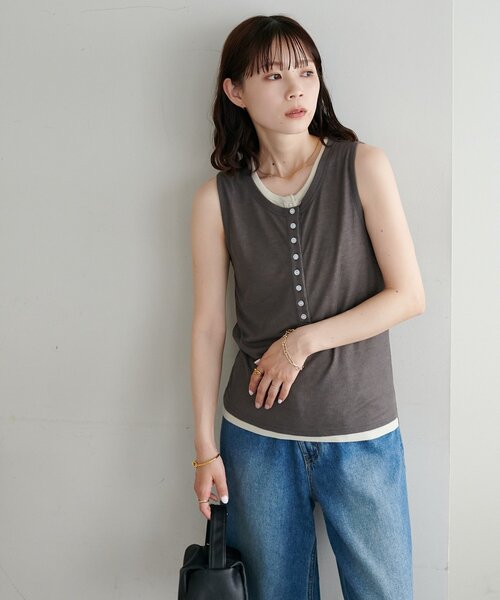 DISCOAT(ディスコート)の「【WEB限定】配色ヘンリーノースリーブ(Tシャツ/カットソー・レディース・ネイビー/ミント/チャコールグレー・MEDIUM)」の7枚目の写真