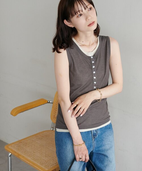 DISCOAT(ディスコート)の「【WEB限定】配色ヘンリーノースリーブ(Tシャツ/カットソー・レディース・ネイビー/ミント/チャコールグレー・MEDIUM)」の9枚目の写真