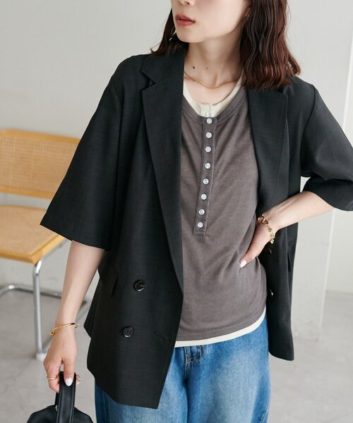 DISCOAT(ディスコート)の「【WEB限定】配色ヘンリーノースリーブ(Tシャツ/カットソー・レディース・ネイビー/ミント/チャコールグレー・MEDIUM)」の14枚目の写真