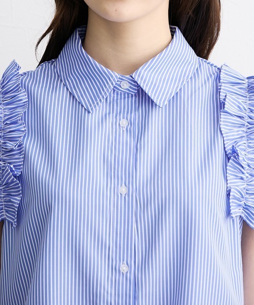 slattgir(スラットジール)の「高身長 ストライプ柄ショルダーフリルシャツ(トールサイズ)(シャツ/ブラウス・レディース・ネイビー/サックスブルー・TM/TL/TLL/T3L/T4L/T5L)」の21枚目の写真