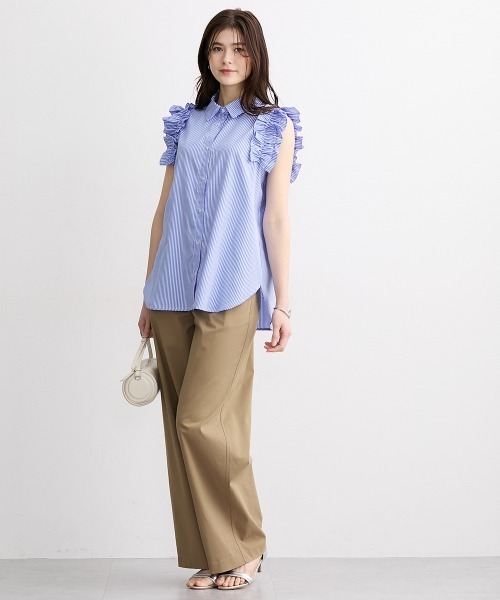 slattgir(スラットジール)の「高身長 ストライプ柄ショルダーフリルシャツ(トールサイズ)(シャツ/ブラウス・レディース・ネイビー/サックスブルー・TM/TL/TLL/T3L/T4L/T5L)」の16枚目の写真
