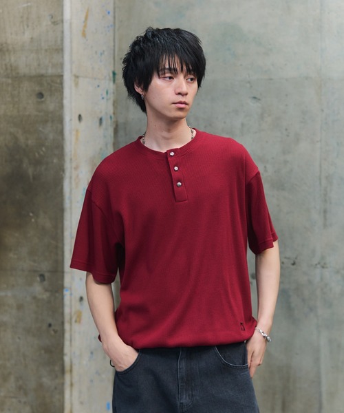 セール】THERMAL DRAWSTRING HENLEY NECK T-SHIRT / サーマル ドロー