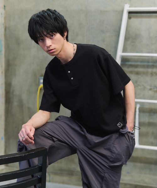 セール】THERMAL DRAWSTRING HENLEY NECK T-SHIRT / サーマル ドロー