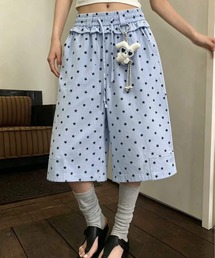 スター柄ドロストワイドクロップドパンツ
