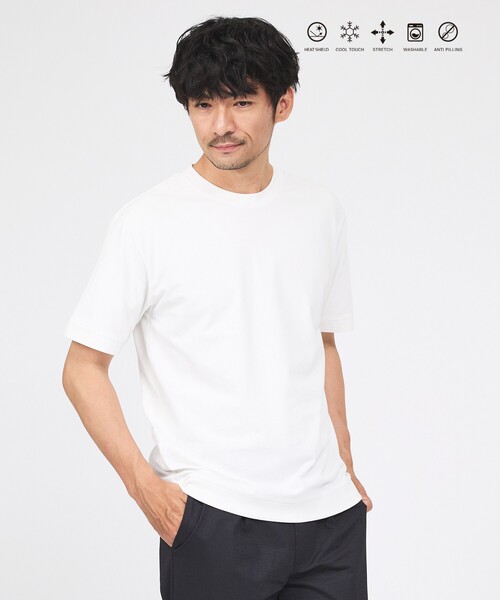 ABAHOUSE GRAY(アバハウスグレイ)の「【SMART CLOSET】シルケット天竺 ワイドリブ Tシャツ / 接触冷感 / 遮熱(Tシャツ/カットソー・メンズ・ネイビー/ブラック/ホワイト/グレイッシュベージュ/グリーン・46/48/44/50)」の1枚目の写真