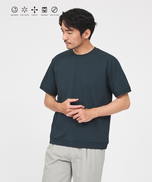 ABAHOUSE GRAY(アバハウスグレイ)の「【SMART CLOSET】シルケット天竺 ワイドリブ Tシャツ / 接触冷感 / 遮熱(Tシャツ/カットソー・メンズ・ネイビー/ブラック/ホワイト/グレイッシュベージュ/グリーン・46/48/44/50)」の4枚目の写真