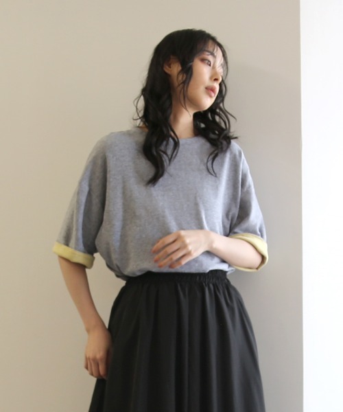 No one knows(ノーワンノーズ)の「ZOZO限定 半袖 バイカラー配色 袖ロールアップ プルオーバー(Tシャツ/カットソー・レディース・杢グレー/チャコール・FREE)」の9枚目の写真