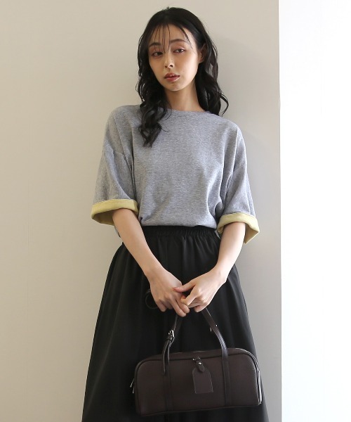 No one knows(ノーワンノーズ)の「ZOZO限定 半袖 バイカラー配色 袖ロールアップ プルオーバー(Tシャツ/カットソー・レディース・杢グレー/チャコール・FREE)」の10枚目の写真