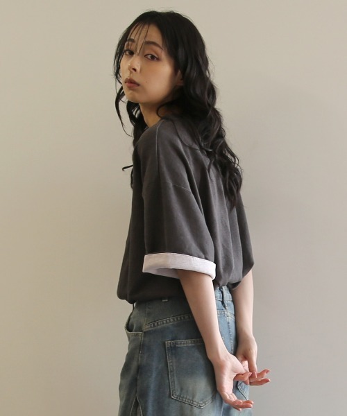 No one knows(ノーワンノーズ)の「ZOZO限定 半袖 バイカラー配色 袖ロールアップ プルオーバー(Tシャツ/カットソー・レディース・杢グレー/チャコール・FREE)」の14枚目の写真