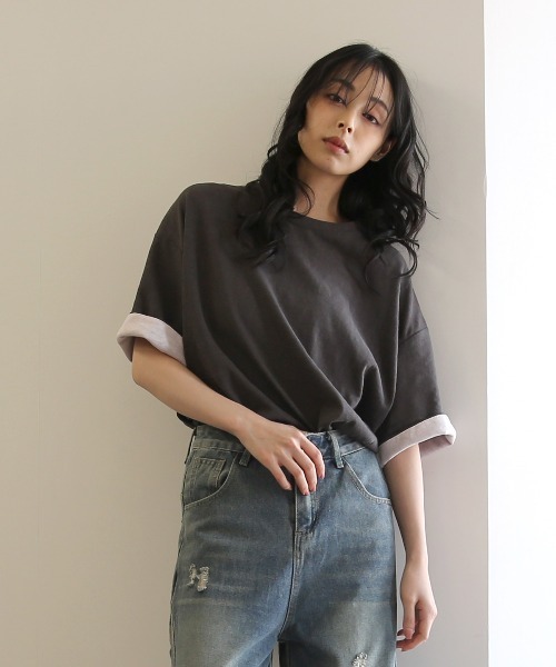 No one knows(ノーワンノーズ)の「ZOZO限定 半袖 バイカラー配色 袖ロールアップ プルオーバー(Tシャツ/カットソー・レディース・杢グレー/チャコール・FREE)」の17枚目の写真
