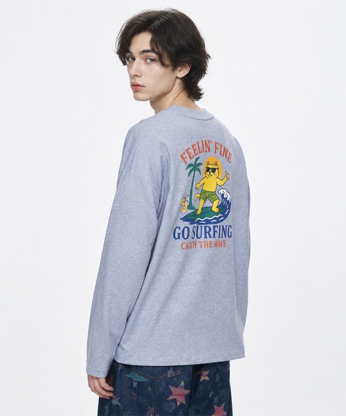 HOOK(フック)の「HOOK -original- FEELIN’ FINE サーフキャットバックプリント ロンT(Tシャツ/カットソー・メンズ・ベージュ/グレー・L/M/XL)」の2枚目の写真