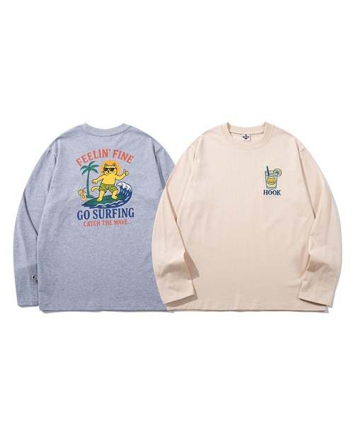 HOOK(フック)の「HOOK -original- FEELIN’ FINE サーフキャットバックプリント ロンT(Tシャツ/カットソー・メンズ・ベージュ/グレー・L/M/XL)」の3枚目の写真