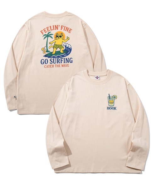 HOOK(フック)の「HOOK -original- FEELIN’ FINE サーフキャットバックプリント ロンT(Tシャツ/カットソー・メンズ・ベージュ/グレー・L/M/XL)」の18枚目の写真
