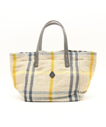 【 国産本革を使用 】CL3914 HAND&WORK COTTON JUTE STRIPE TOTE S