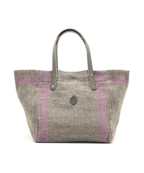 CLEDRAN（クレドラン）の「【 国産本革を使用 】CL3914 HAND＆WORK COTTON JUTE STRIPE TOTE S（トートバッグ・レディース・ベージュ/ブルーグレー/ブルー/グレー/ブラック・FREE）」の3枚目の写真
