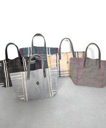 【 国産本革を使用 】CL3914 HAND＆WORK COTTON JUTE STRIPE TOTE S