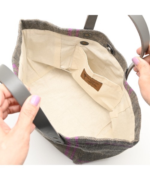 CLEDRAN（クレドラン）の「【 国産本革を使用 】CL3914 HAND＆WORK COTTON JUTE STRIPE TOTE S（トートバッグ・レディース・ベージュ/ブルーグレー/ブルー/グレー/ブラック・FREE）」の10枚目の写真
