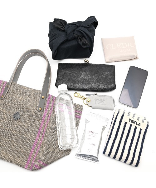 CLEDRAN（クレドラン）の「【 国産本革を使用 】CL3914 HAND＆WORK COTTON JUTE STRIPE TOTE S（トートバッグ・レディース・ベージュ/ブルーグレー/ブルー/グレー/ブラック・FREE）」の12枚目の写真