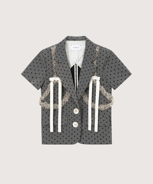 Dots Shirring Mesh Deco Short Jacket（テーラードジャケット）｜LA