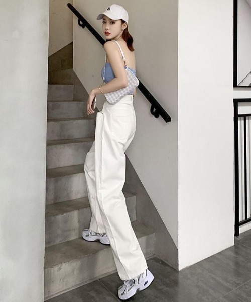 MELT(メルト)の「ウエストホックハイウエストストレートデニム/ウエスト調節可能(デニムパンツ・レディース・ブルー/ホワイト/ブラック/グレー・S/M/L)」の6枚目の写真
