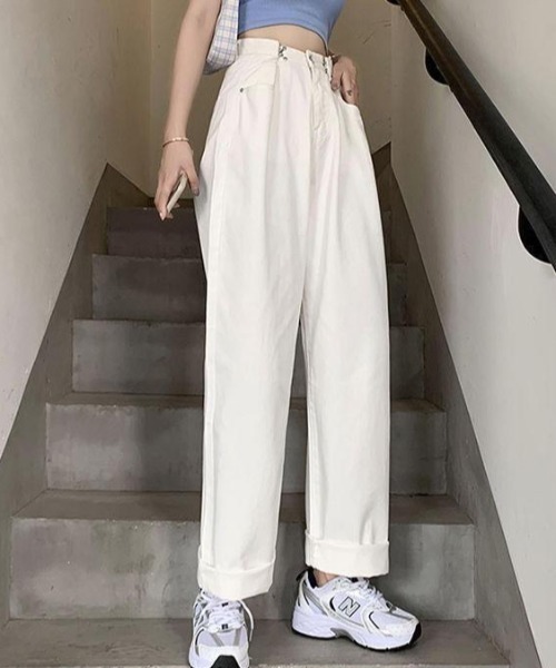 MELT(メルト)の「ウエストホックハイウエストストレートデニム/ウエスト調節可能(デニムパンツ・レディース・ブルー/ホワイト/ブラック/グレー・S/M/L)」の11枚目の写真
