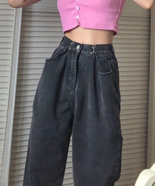 MELT(メルト)の「ウエストホックハイウエストストレートデニム/ウエスト調節可能(デニムパンツ・レディース・ブルー/ホワイト/ブラック/グレー・S/M/L)」の14枚目の写真
