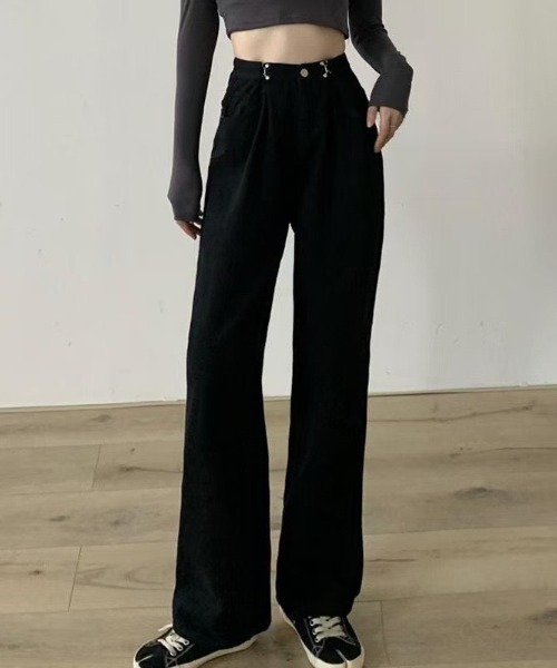MELT(メルト)の「ウエストホックハイウエストストレートデニム/ウエスト調節可能(デニムパンツ・レディース・ブルー/ホワイト/ブラック/グレー・S/M/L)」の13枚目の写真