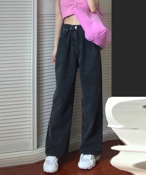 MELT(メルト)の「ウエストホックハイウエストストレートデニム/ウエスト調節可能(デニムパンツ・レディース・ブルー/ホワイト/ブラック/グレー・S/M/L)」の22枚目の写真