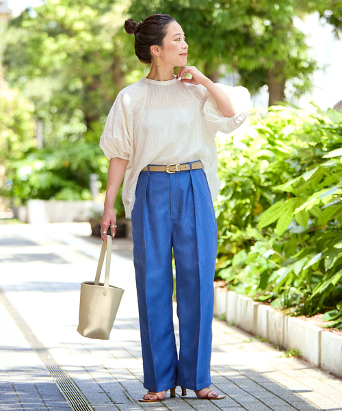 Simplicite(サンプリシテ)の「手洗い可 / シアーチェックバルーンブラウス(シャツ/ブラウス・レディース・チャコールグレー/ブラウン/ホワイト・FREE)」の10枚目の写真