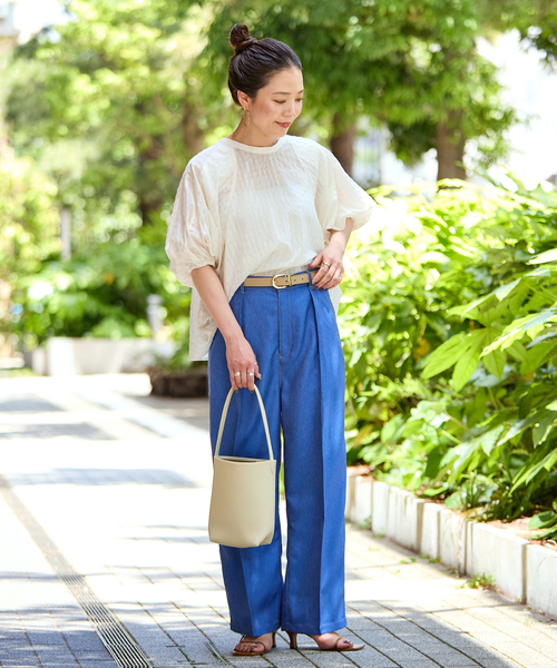 Simplicite(サンプリシテ)の「手洗い可 / シアーチェックバルーンブラウス(シャツ/ブラウス・レディース・チャコールグレー/ブラウン/ホワイト・FREE)」の11枚目の写真