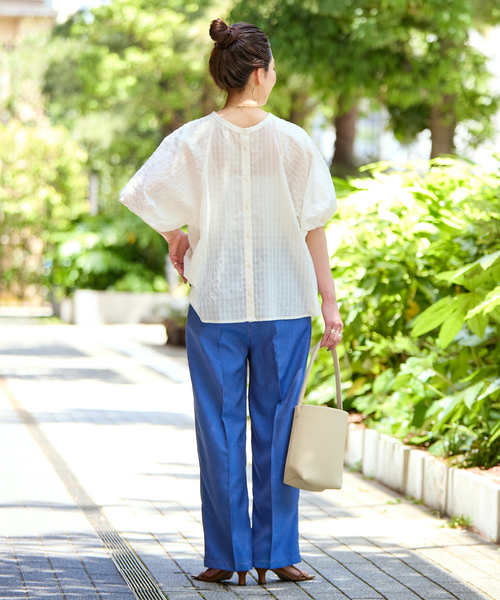 Simplicite(サンプリシテ)の「手洗い可 / シアーチェックバルーンブラウス(シャツ/ブラウス・レディース・チャコールグレー/ブラウン/ホワイト・FREE)」の13枚目の写真