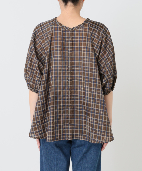Simplicite(サンプリシテ)の「手洗い可 / シアーチェックバルーンブラウス(シャツ/ブラウス・レディース・チャコールグレー/ブラウン/ホワイト・FREE)」の13枚目の写真