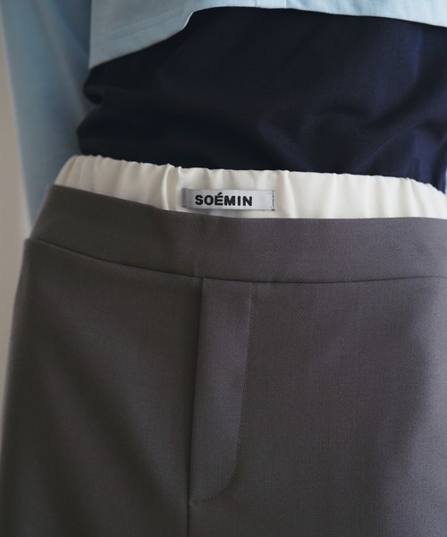 SOEMIN(ソミン)の「Sideline slacks/ダブルウエストサイドラインスラックス(スラックス・レディース・ベージュ/グレー・FREE)」の5枚目の写真