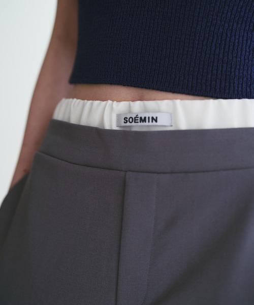 SOEMIN(ソミン)の「Sideline slacks/ダブルウエストサイドラインスラックス(スラックス・レディース・ベージュ/グレー・FREE)」の7枚目の写真