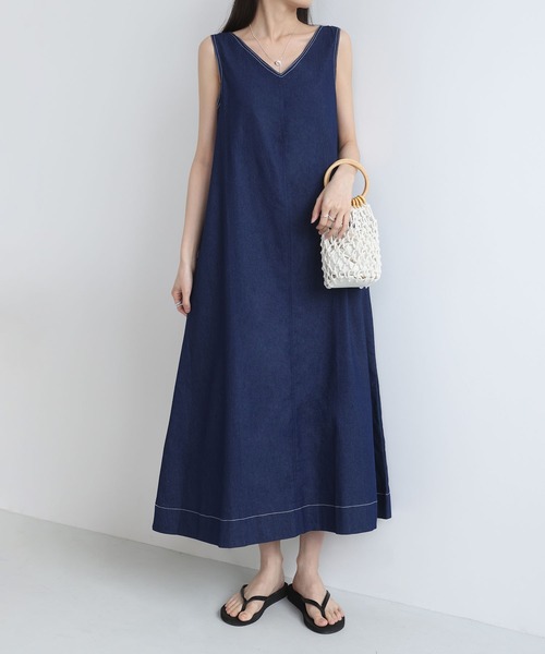 MAISON DE THERESE(メゾン ド テレーズ)の「前後Vネック ノースリーブ薄手デニムワンピース(ワンピース・レディース・Navy/ブルー/Black・FREE)」の3枚目の写真