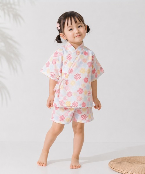 セール】甚平 キッズ 女の子 上下セット 日本製生地 綿100% 子供（浴衣