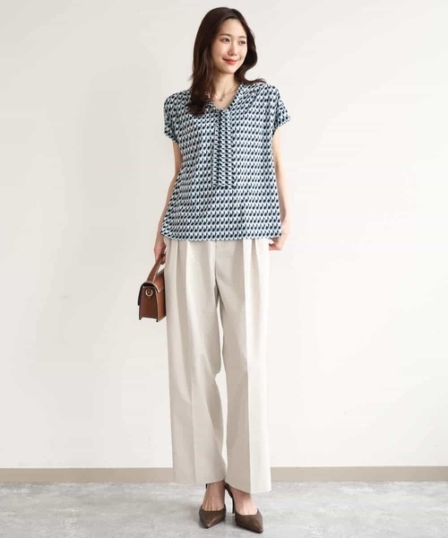 MK MICHEL KLEIN（エムケーミッシェルクラン）の「[洗える]タイデザイン幾何柄ジャージーカットソー（Tシャツ/カットソー・レディース・ブルーグリーン/ネイビー・38）」の6枚目の写真