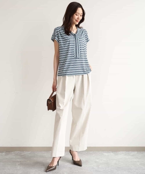 MK MICHEL KLEIN（エムケーミッシェルクラン）の「[洗える]タイデザイン幾何柄ジャージーカットソー（Tシャツ/カットソー・レディース・ブルーグリーン/ネイビー・38）」の7枚目の写真